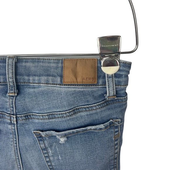 Aero Shorts Womens Size 2 Blue High Rise Midi Stretch Denim Distressed - Picture 7 of 7